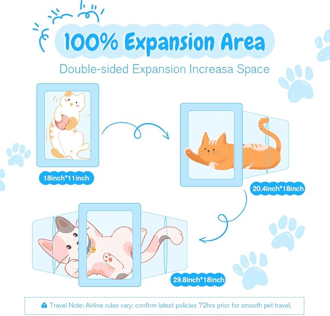 Double Expandable Cat Carrier,Airline Approved Soft-Sided Pet Travel Carrier for Small Dogs Cats under 15 lbs,Waterproof 600D Oxford Fabric with Washable Replacement Liner,Odor-Free & Claw-Proof(Blue)