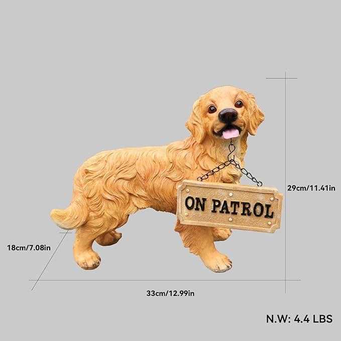 Golden Retriever Statue Outdoor Decorations – Outdoor Dog Statue Standing Golden Retriever with Removable Solar Light & Welcome Sign for Patio Décor