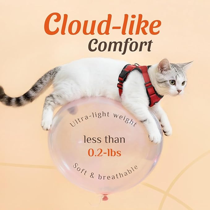 Dooradar Cat Harness and Leash Set, Escape Proof Safe Adjustable Kitten Vest Harnesses for Walking, Easy Control Soft Breathable Mesh Jacket with Reflective Strips for Cats, Red, S