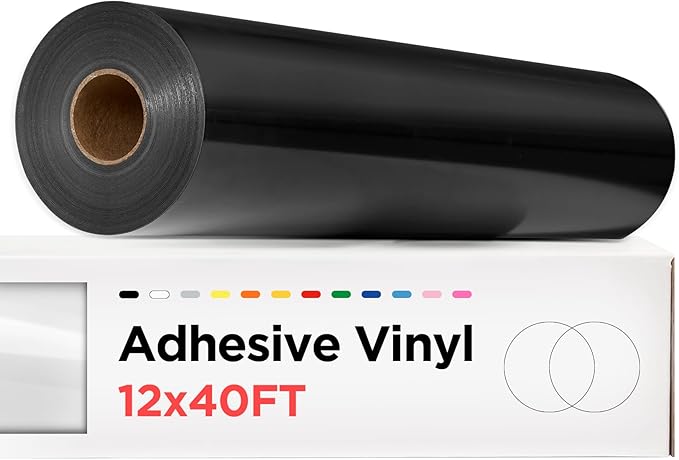 Black Permanent Vinyl - 12" x 40 FT Adhesive Vinyl Roll, Signs, Scrapbooking, Craft, Permanent Outdoor (Matte Black)