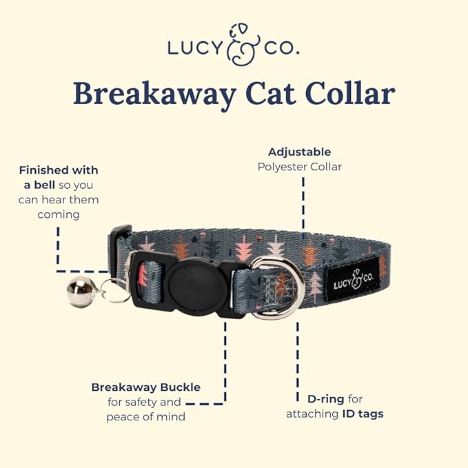 Lucy & Co. Take a Hike Breakaway Cat Collar with Bell – Designer Print Adjustable Safety Collar for Cats, Kittens & Small Dogs, Lightweight Pet Collar for Boy & Girl Cats – Small