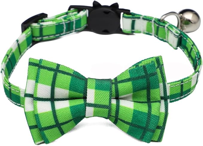 2-Pack Breakaway Cat Collars with Removable Double-Layer Bow Tie and Bell for Boy and Girl Cats,Safety Kitten Collars Suitable for Festivals and Daily. (St. Patrick's Day1)