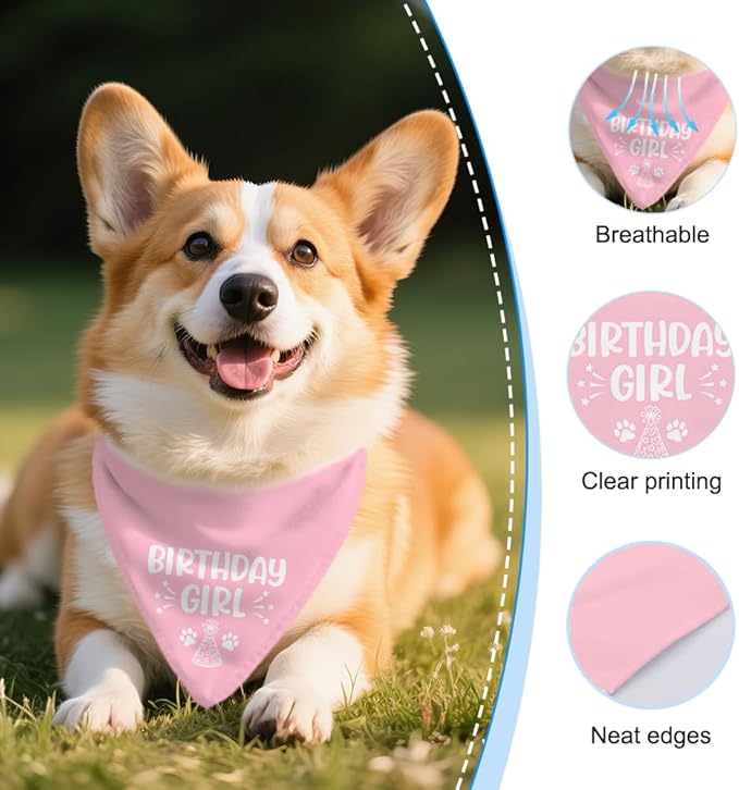 Birthday Girl Funny Dog Bandana, Happy Birthday Girl Dog Bandana, Pet Scarf Accessories for Dog's Party Dogs Lovers Gifts, Party Pet Photo Prop Accessories for Dogs Lovers