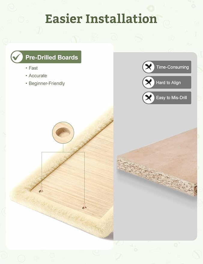 5-in-1 Cat Wall Shelves, Solid Wood & Velvet & Sisal Scratcher, 44lbs Max Load, Wall Mounted Cat Furniture for Climbers, Cat Climbing Wall System, Fits Drywall & Solid Walls - Beige