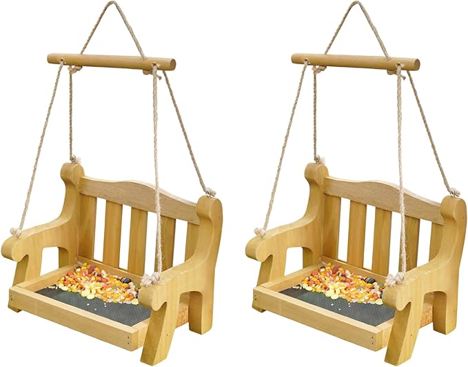 GDYOOSHOW Set of 2 Regency Porch Swing Bird Feeder Cedar Bench Shaped Squirrel Feeder for Outside Draining Metal Mesh Base (Light Yellow 2pcs)