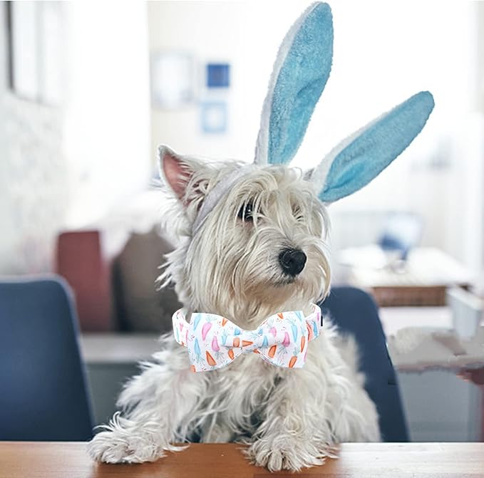 Lionheart glory Easter Dog Collar with Bow Tie Carrot Print Dog Collar Girl or Boy Soft Durable Adjustable Puppy Gift Collar Bows Spring Collar Dog Bow