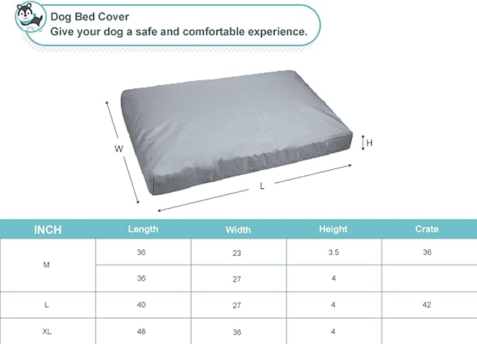 Explore Land Scratch Resistance Dog Bed Cover Canvas Washable Dog Crate Pad Replacement Cover, 40Lx27Wx4H inch, Charcoal