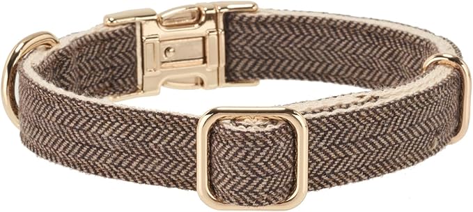 Soft Cotton Hemp Dog Collar with Metal Buckle Adjustable Tweed Dog Collars for Small Medium Large Dogs(Coffee,Small)