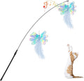 Pawaboo Feather Teaser Cat Toy, Interactive Feather Wand Cats Toy Flying Feathers Cat Catcher with Extra Long 34.5" Wand and Small Bell, Exerciser Playing Toys for Kitten or Cats, Blue Butterfly