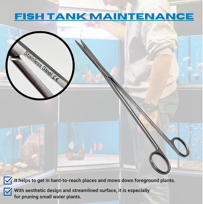 Aquarium Scissors Stainless Steel 12" Extra Long Water Grass Scissors for Aquatic Plants Pruning, Fish Tanks, Terrariums Used in Salt Water Fresh Water Landscape Maintenance Tools (Straight - Silver)