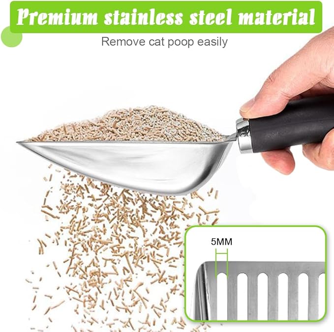 Cat Litter Scoop - Stainless Steel Metal Cat Litter Scoop-Kitty Metal Scooper-Sturdy Mesh Scooper - Mesh Shovel-Easy to Clean - Suitable for Cat Litter Box - Light Black