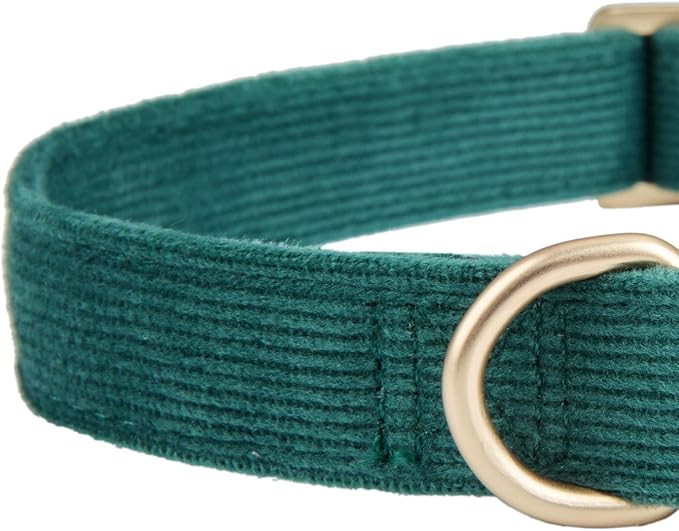 Soft Cotton Dog Collar with Metal Buckle Adjustable Heavy Duty Comfy Corduroy Collars for Small Medium Large Dogs,Dark Green,Large