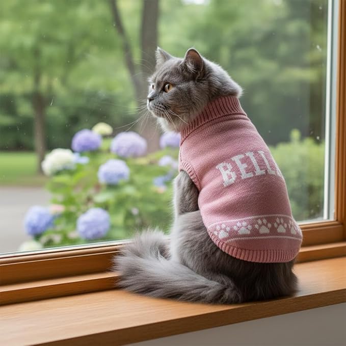 Customizable Pet Sweater for Dogs & Cats with Name Soft Acrylic Knit, Paw Print Detail, Perfect for Small and Large Pets, Ideal for Daily Wear or Holiday Season Gifts