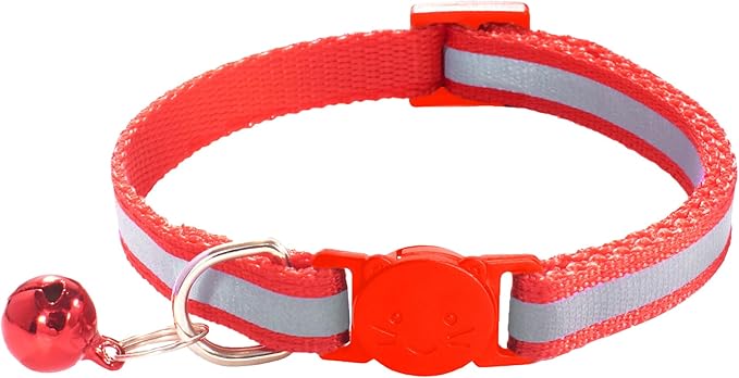 2 Pack Breakaway Cat Collars with Bells, Reflective Design and Claw Print Design, Safety Buckle Kitten Collars Adjustable from 7.5 to 12.5 Inches (Red)