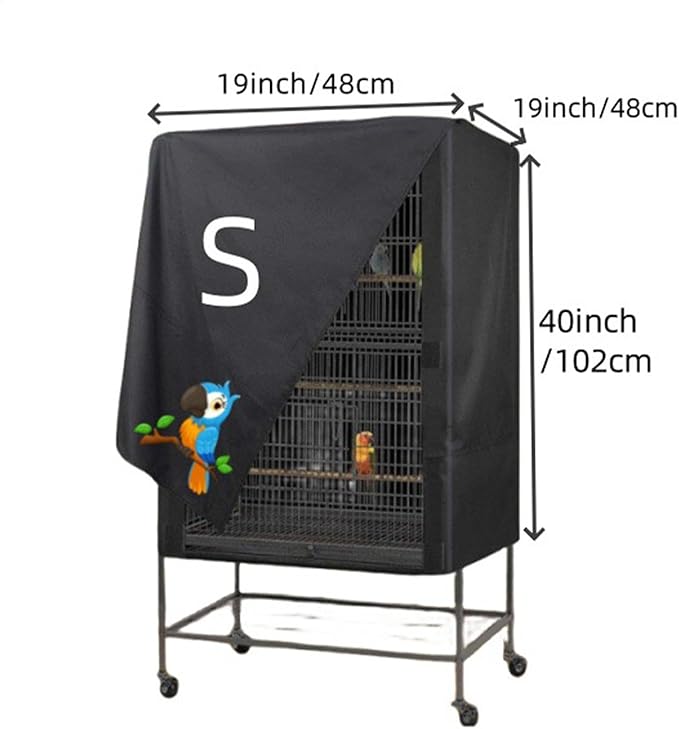 Bird Cage Cover, Large Bird Cage Covers for Night, Waterproof Parrot Cage Protector Covers, Good Night birdcages Covers for Parrot House, Black, 4 Sizes