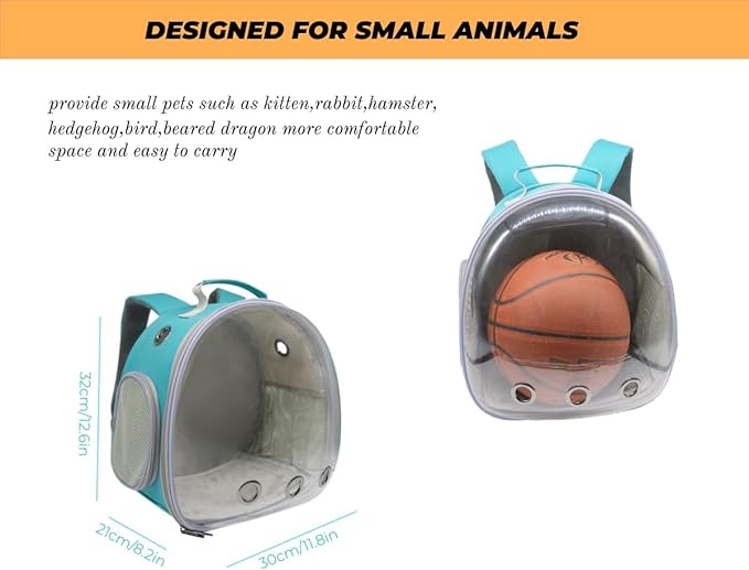 Small Animal Carrier Guinea Pig Backpack,Transparent, Breathable Backpack Carrier for Hedgehogs, Rabbits, Birds, Squirrels, Hamsters, Lizards Comfortable, Portable Travel Bag for Small Pets (Green)