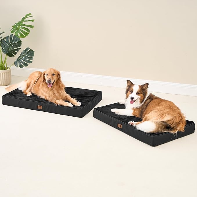 EHEYCIGA Waterproof Dog Bed Orthopedic 35"x23", Memory Foam Pet Bed for Larged Size Dogs, Washable Pet Mat with Removable Cover, Black