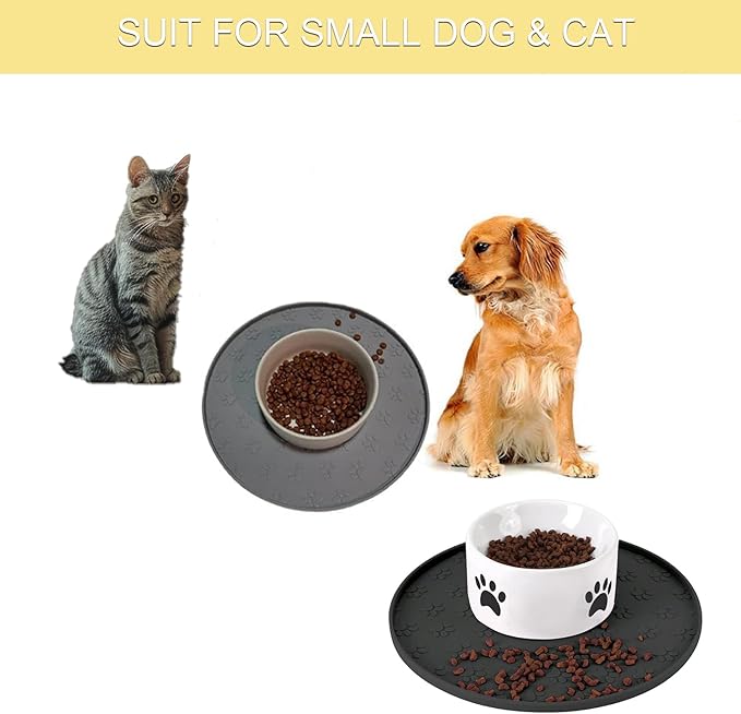 Dog Food Mat - Waterproof Silicone Cat Mat for Food and Water, Pet Food Mat with Edges for Protecting Floors(1Pack Black)