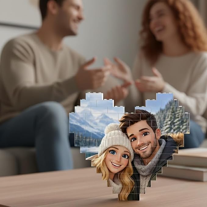 NAZENTI Custom Couple Photo Building Block gifts for Him Her, Personalized Couple Photo 3D Cartoon Block for Husband Boyfriend, Couples Puzzle Funny Gift for Valentine, Birthday Present For Her