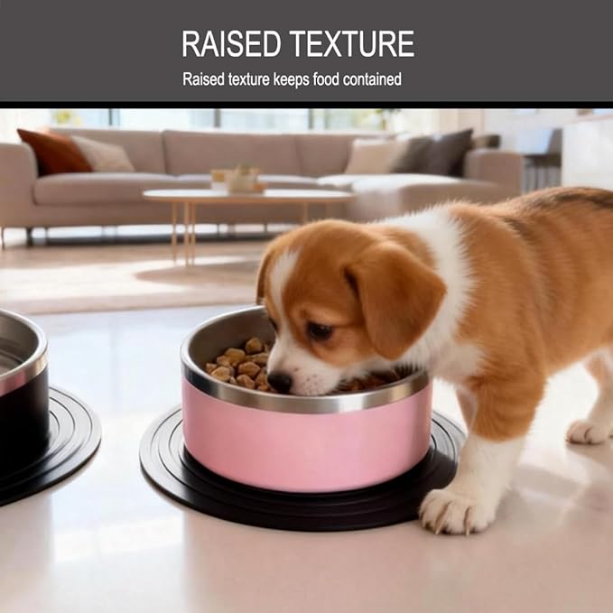 2 Pack Silicone Pet Food Mat, Small Rubber Mat for Dog Bowl, Cat Food Mat, Cat Bowl Mat Placemat Prevent for Food and Water Overflow, 9.5"x9.5"