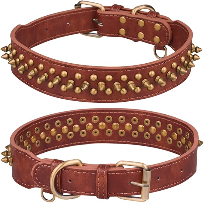 Spiked Dog Collar Soft Pu Leather Mushrooms Rivet Spike Studded Puppy Adjustable Pet Collars for Small Breeds (S, Brown2)