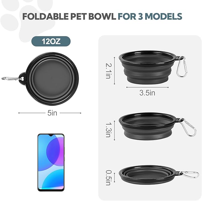 Dog Bowl Collapsible, 2 Pack Portable Foldable Travel Water Bowl Food Dishes with Carabiner Clip for Traveling, Hiking, Walking(12oz, Small, Blue+Black)