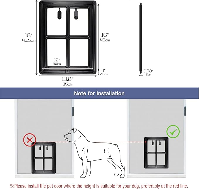 NAMSAN Dog Screen Door, Passage Size 12 x 16 inches, Dog Door for Screen Door, Large Pet Door for Sliding Door, Magnetic Automatic Closing, Self-Assembly, Lockable, Black