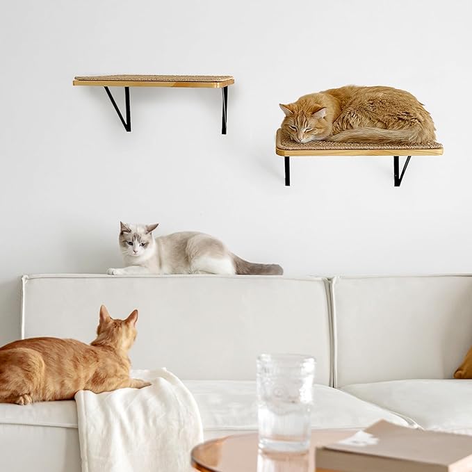 2Pack Wooden Cat Wall Shelves with Sisal Mat,16x9.8 Inch Cat Wall Step and Bed for Sleeping,Scratching and Playing.