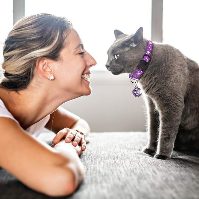 2Pcs Breakaway Cats Collars Cat Collars for Boy & Girl Cats Adjustable Kitten Collars with Bell,Purple+Scarlet
