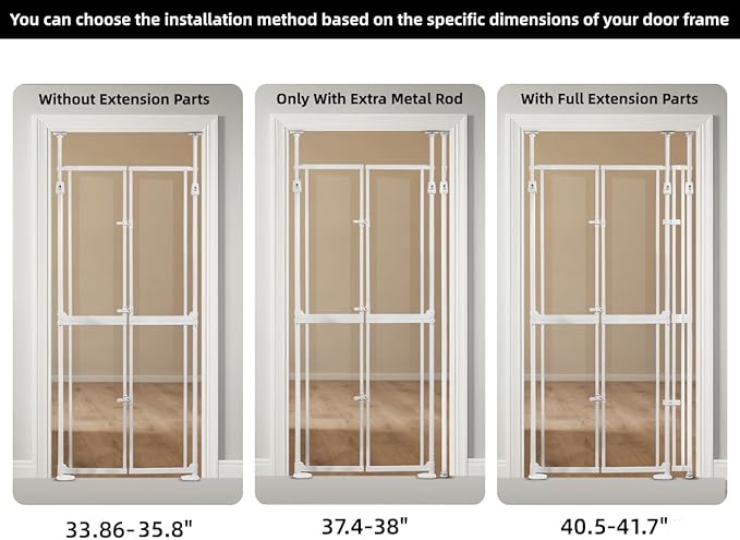 74.80-98.43'' Extra Tall Cat Gate, Adjustable 33.86 and 41.7" Wide, Transparent Full Door Pet Gate, Auto Close No Drilling Cat Proof Safety Gate for Doorway Stairs- White