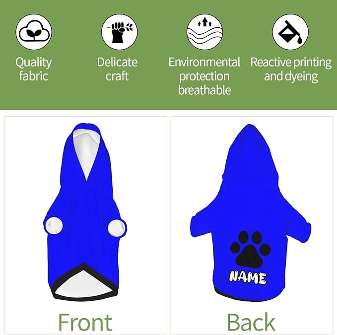 Custom Dog Hoodie Soft & Warm Design Your Own Personalized Photo Text Logo Name Dog Clothes for Puppy Sweatshirt Hooded for Small Medium Large Dogs Girl/Boy Cats Blue