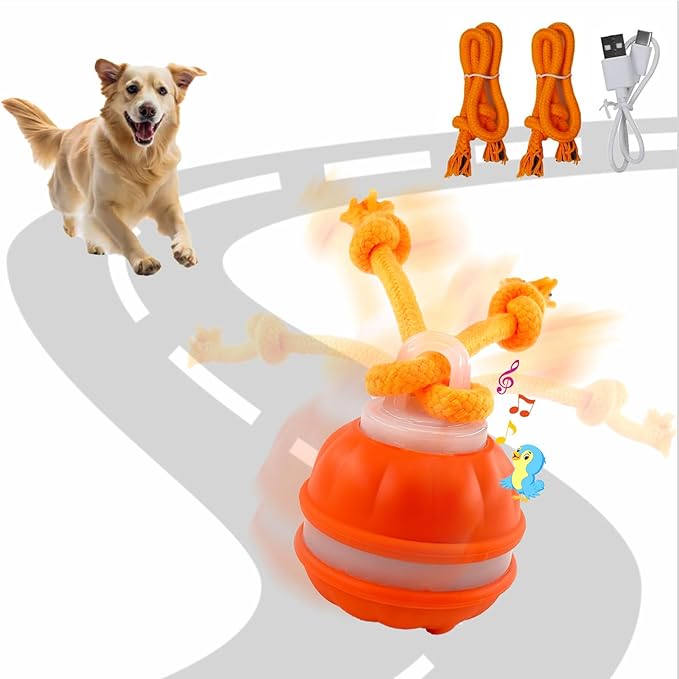 Interactive Dog Toys，Peppy Pet Ball for Dogs，Motion Activate Rolling Ball for Puppy/Medium Dogs，Active Rolling Dog Bal l Wicked Bal l for Daily Training, Dog Toys to Keep Them Busy (Orange)