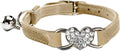 Heart Bling Cat Collar with Safety Belt and Bell Adjustable 8-10 inches for Kitten Cats (Khaki)