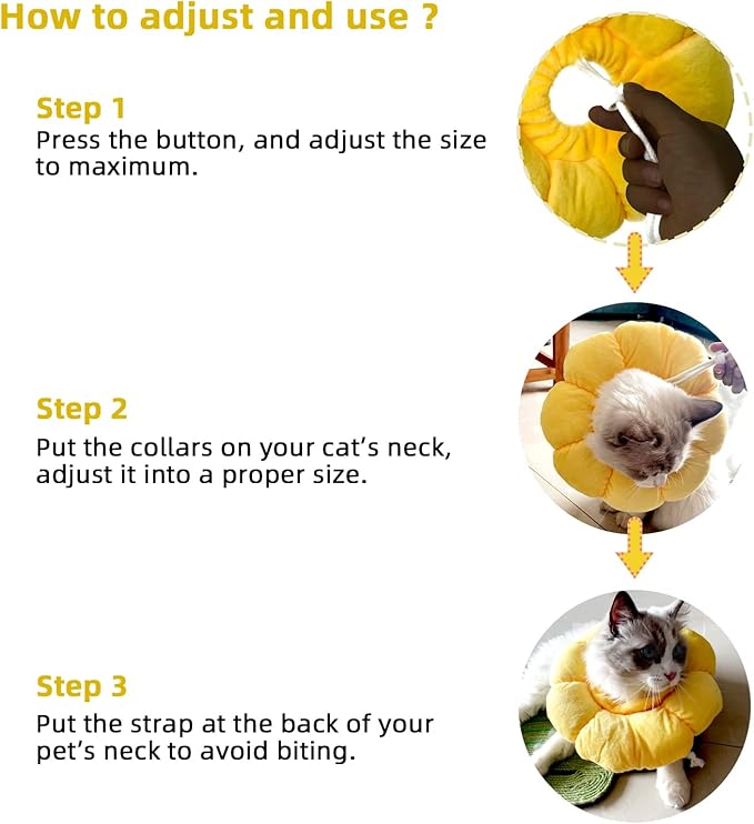 KUDES Cat Small Dog Recovery Collar, Cute Sunflower Neck Cone After Surgery, Adjustable Pet E Collar, Wound Healing Protective Cone Surgery Recovery Elizabethan Collars for Small Pet