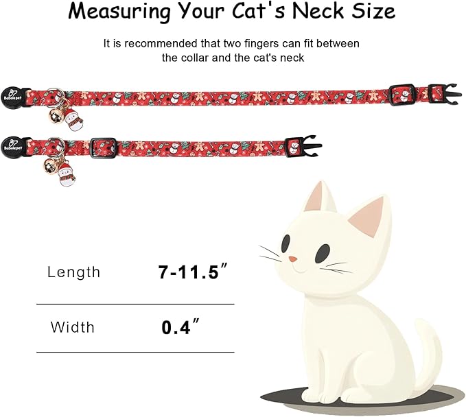2 Pack Christmas Cat Collars - Breakaway Cat Collar with Bell, Candy Cane and Snowman Pendant, Winter Adjustable Kitten Collars for Girl Boy Cats, Blue&Red