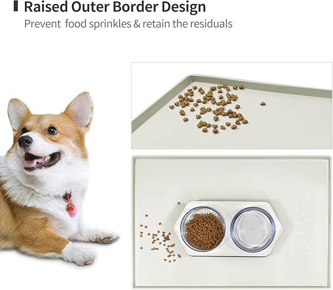 Dog Food Mat,Silicone Waterproof Food Tray,Non Slip Pet Bowl Mats Placemat,0.8" Raised Edge,Suitable for Most Small and Medium Sized Pets,28" x 18"