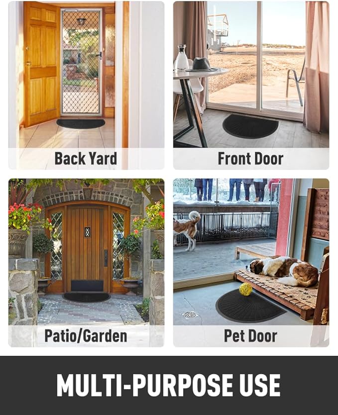 tchdio Door Mat Outdoor Indoor Entrance Doormat-Semicircular Durable Rubber Non Slip Front Door Mat for Outside Inside Entry Entryway Dirt Trapper WelcomeMat for Muddy Paws and Shoes-Black 24”x47”