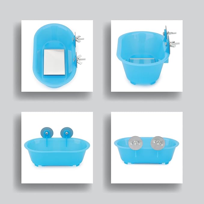 Hypeety Bird Bath with Mirror Portable Bird Bath Bird Bathroom for Pet Parrots Bathing Tub Bath Box Bird Shower Bathtub Accessories (Blue-Bird Bathtub)