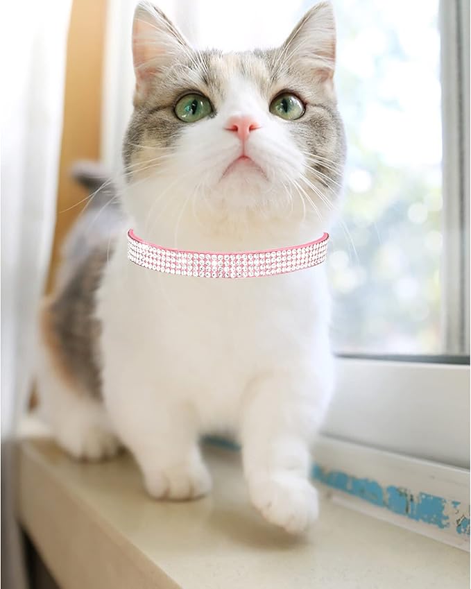 Cat Collars for Girl Cats with Rhinestone Soft Velvet,Breakaway Cat Collars with Bell,Adjustable Safe Kitten Collar (Pink)