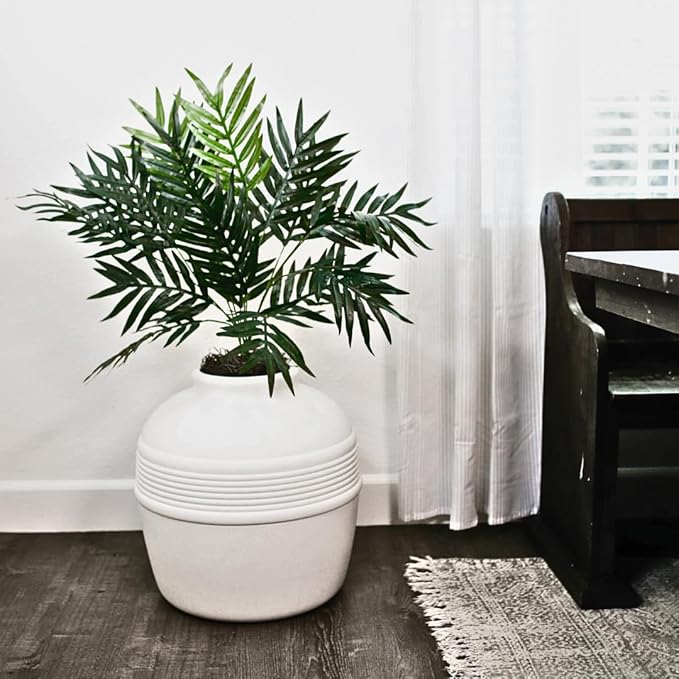 Good Pet Stuff Hidden Litter Box Planter, Decorative Cat Litter Enclosure with Carbon Filter, Artificial Plant, Easy Clean, Indoor Design, Original Round Style, Essentials Kit, White Birch