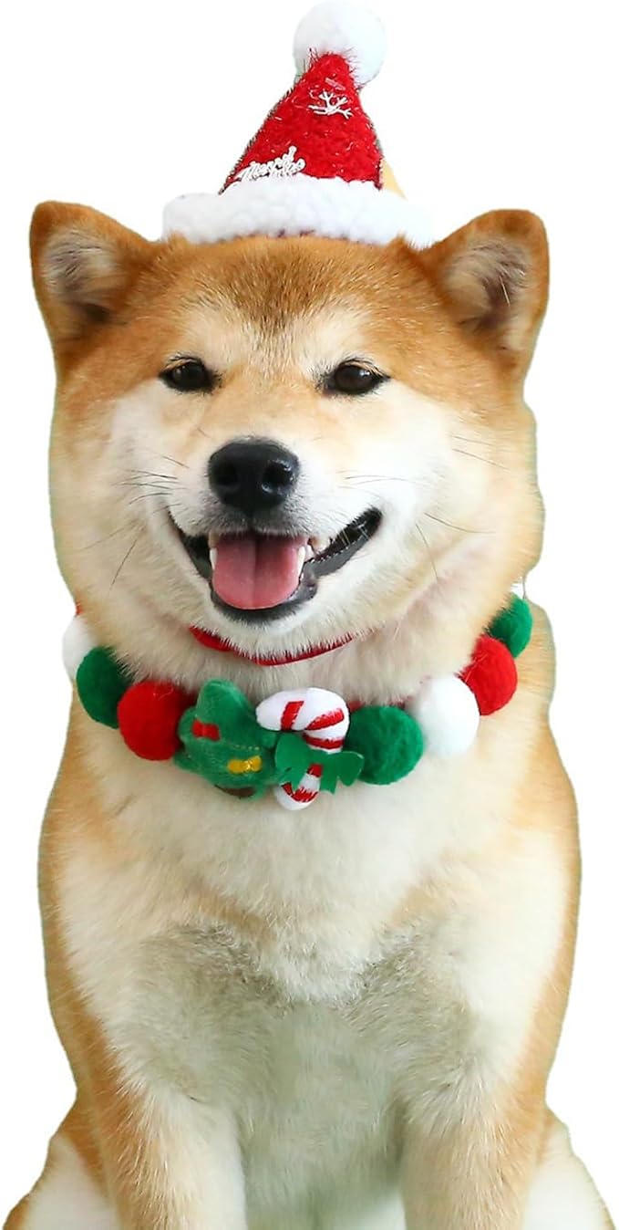 Lionheart glory Christmas Collar Pom-Pom Plush Ball Collar for Large Dogs Pet Christmas Costume Soft Funny Dog Collar Xmas Party Accessories Headgear
