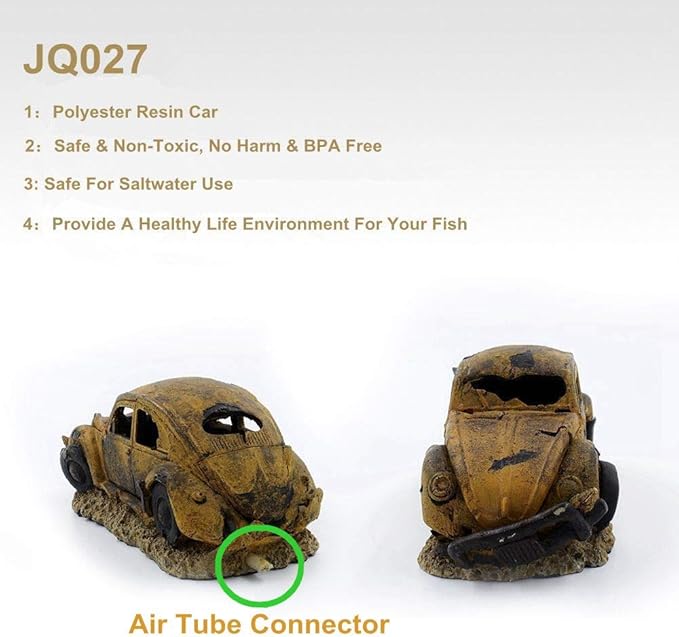 boxtech Decorations for Aquarium, Aquarium Resin Ornament Decorations, Imitation Car Wreck for Air Bubble Stone Oxygen Pump Fish Tank