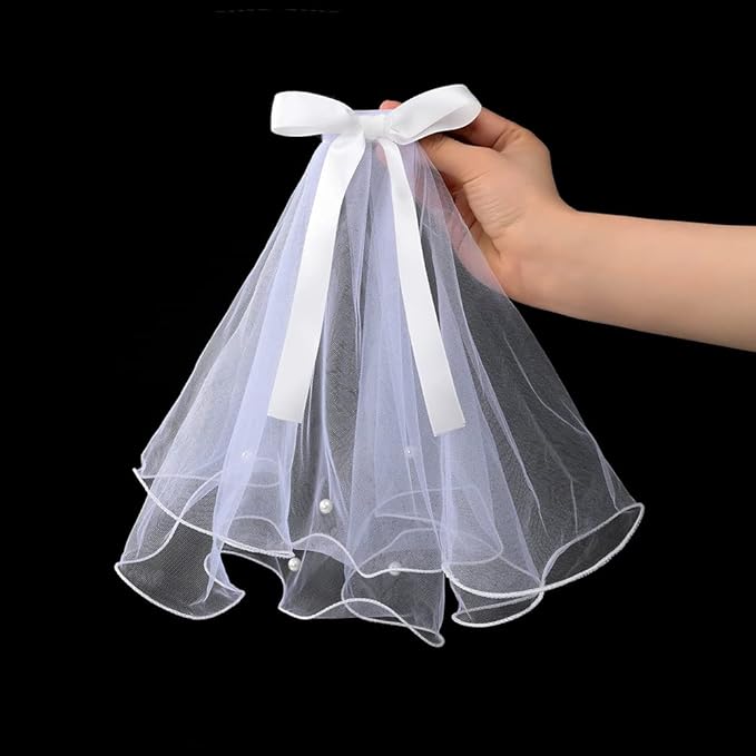 Gigicloud Dog Bride Costume Pet Wedding Veil with Clip Handmade Dog Hair Bow Veil Headwear Accessories Pet Wedding Outfit Dress for Birthday Valentine's Day Party Decoration