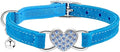 Heart Bling Cat Collar with Safety Belt and Bell Adjustable 8-10 inches for Kitten Cats (Blue)