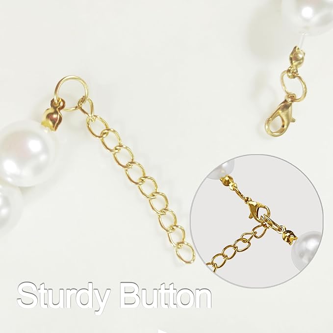 Chunky Pearl Dog Collar Large Breed (0.55 Inch), Adjustable Dog Necklace, Beaded Dog Collar Imitation White Pearls, Elegant Dog Jewelry Suit for Medium Large Dog 14"-16.7" Inner Circumference