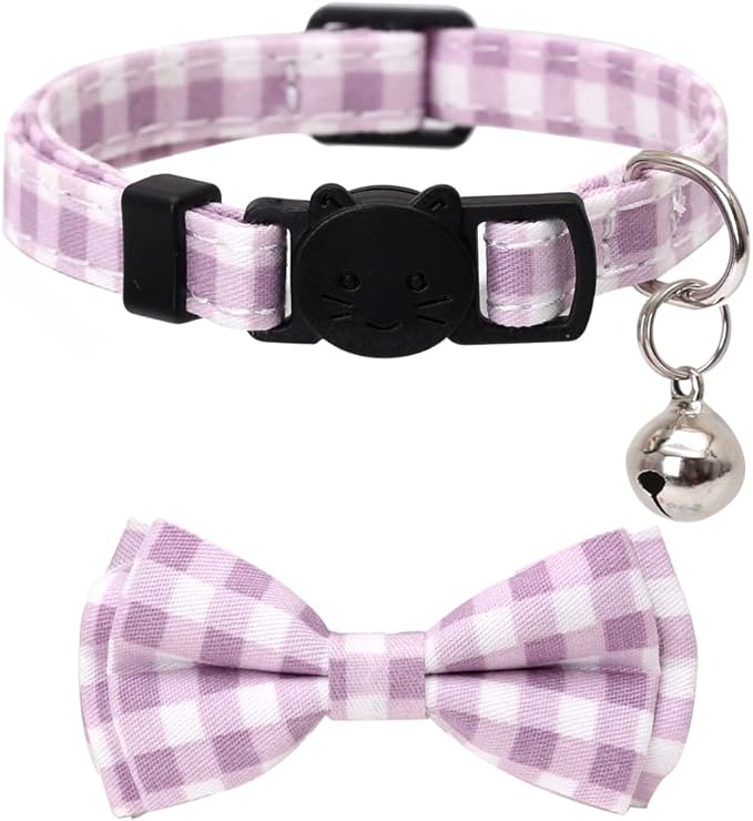 2 Pack/Set Cat Collar Breakaway with Cute Bow Tie and Bell Plaid Flower for Kitty Adjustable Safety