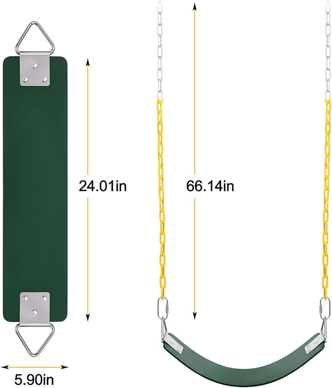 AGPTEK Swing Set, Seat with 66 Inch Anti-Rust Chains Thermoplastic Coated, Support 250lb, Cushion Accessories Replacement with Snap Hooks for Outdoors, Playground, Jungle & Gym - Green
