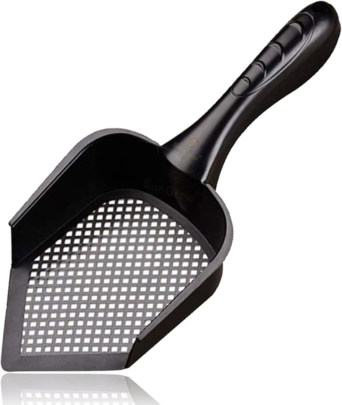 SunGrow Reptile Litter Scoop, Pointed Edge for Terrariums, Right-Angled Deep Shovel for Reptiles & Cats, Durable Plastic, Black, 1 Pack