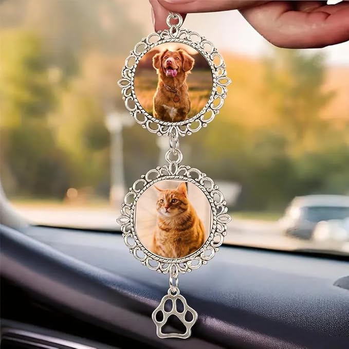 Custom Pet Photo Car Charm, Personalized Pet Memorial Rearview Charm, Paw Dangle Keepsake, Dog Cat Loss Gift, Personalized Car Photo Ornament, ereavement Sympathy Gifts for Loss of Loved Ones /1