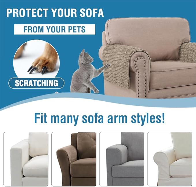 H.VERSAILTEX Plush Chenille Couch Armrest Cover 2 Packs Thick and Soft Sofa Covers Furniture Protector Cover for Pets (27.5" x 27.5", Taupe)